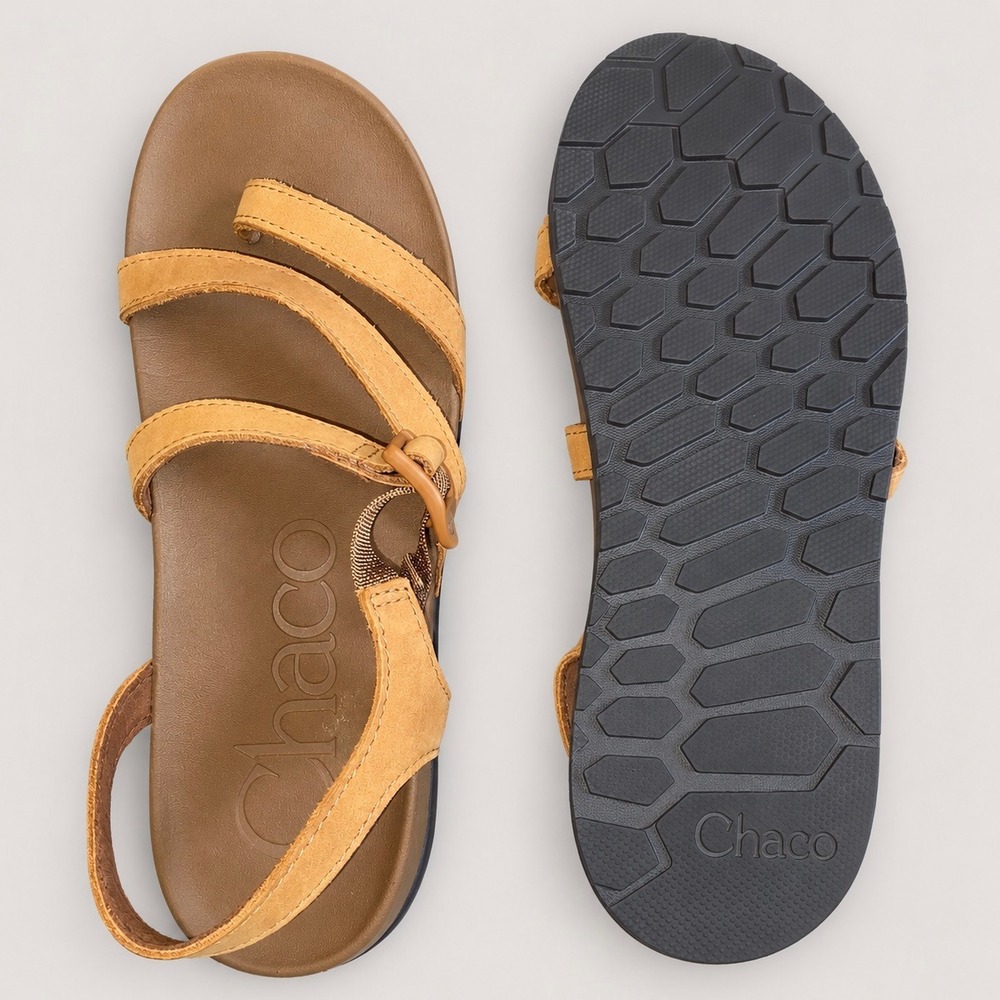 Chaco Lowdown Leather Strappy Sandals Womens Size 8 Bone Brown LUVSEAT Boho